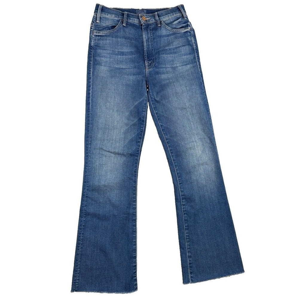 Mother Blue Denim Jeans 26 The Hustler Ankle Fray High-Rise Preppy Boho Designer